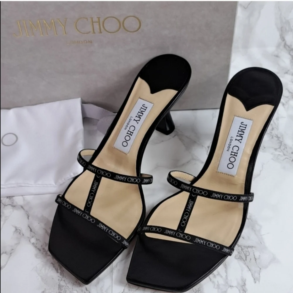 Jimmy Choo Ria 65mm Black Nappa Leather Mules Size 38 IT/EU